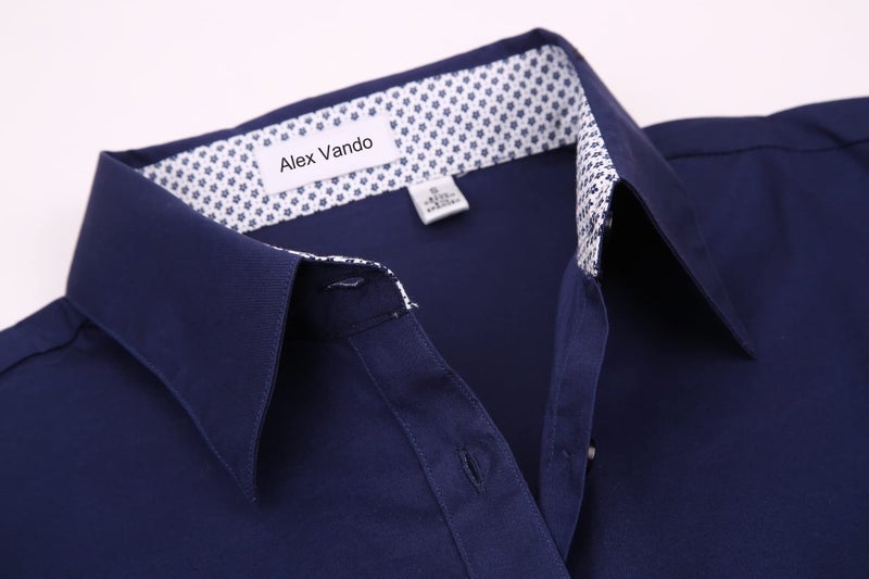 Alex Vando Womens Dress Shirts Wrinkle Free Regular Fit Long Sleeve Stretch Work Shirt,Navy,XXL - Image 3